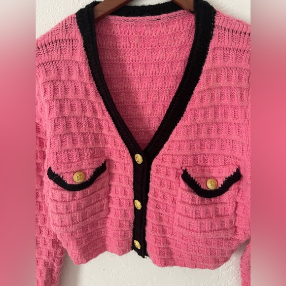Forever 21 Sweaters - Forever 21 New, Pink Cardigan with black contrasting and gold buttons.fits all